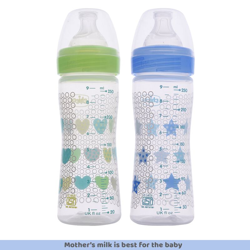 WellBeing Bi-Pack Feeding Bottle (250ml, Medium) (Blue Green) image number null